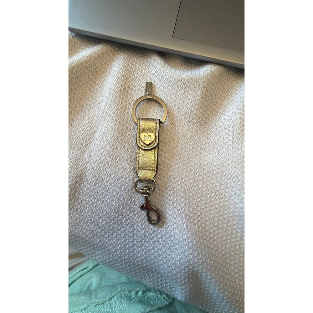 Coach Metallic Leather Gold Valet Keychain with Silver-toned Hardware